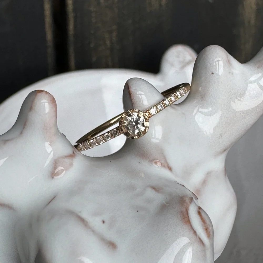 14KYG Solitaire Pave’ Diamond Ring
